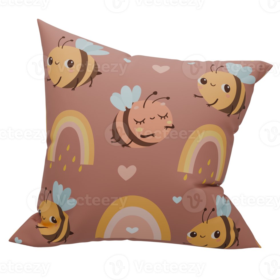 A pillow with cute bees and rainbows png
