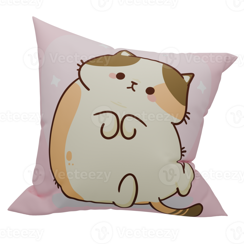 Render pillow with a cat sitting on it png