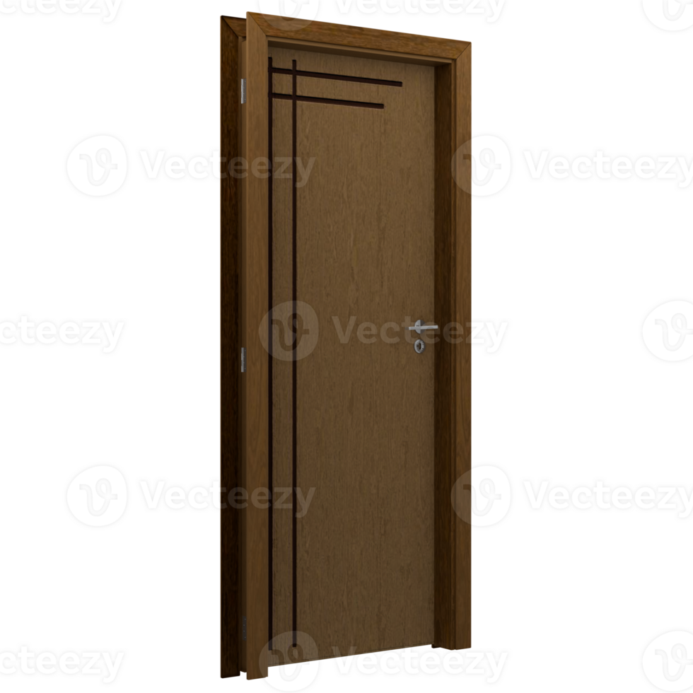 A wooden door with a black frame and a white handle png