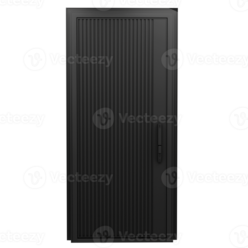 A black door with a black handle on a transparent background png