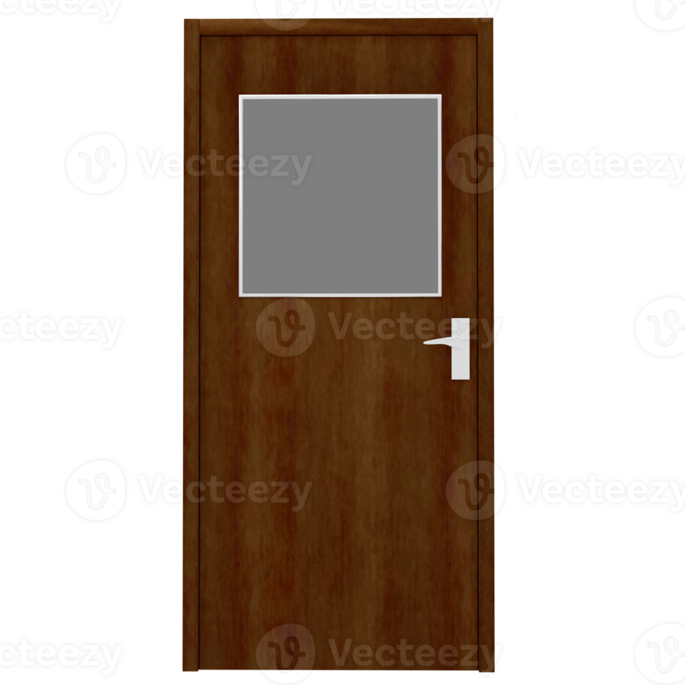 A wooden door with a black frame and a white window png