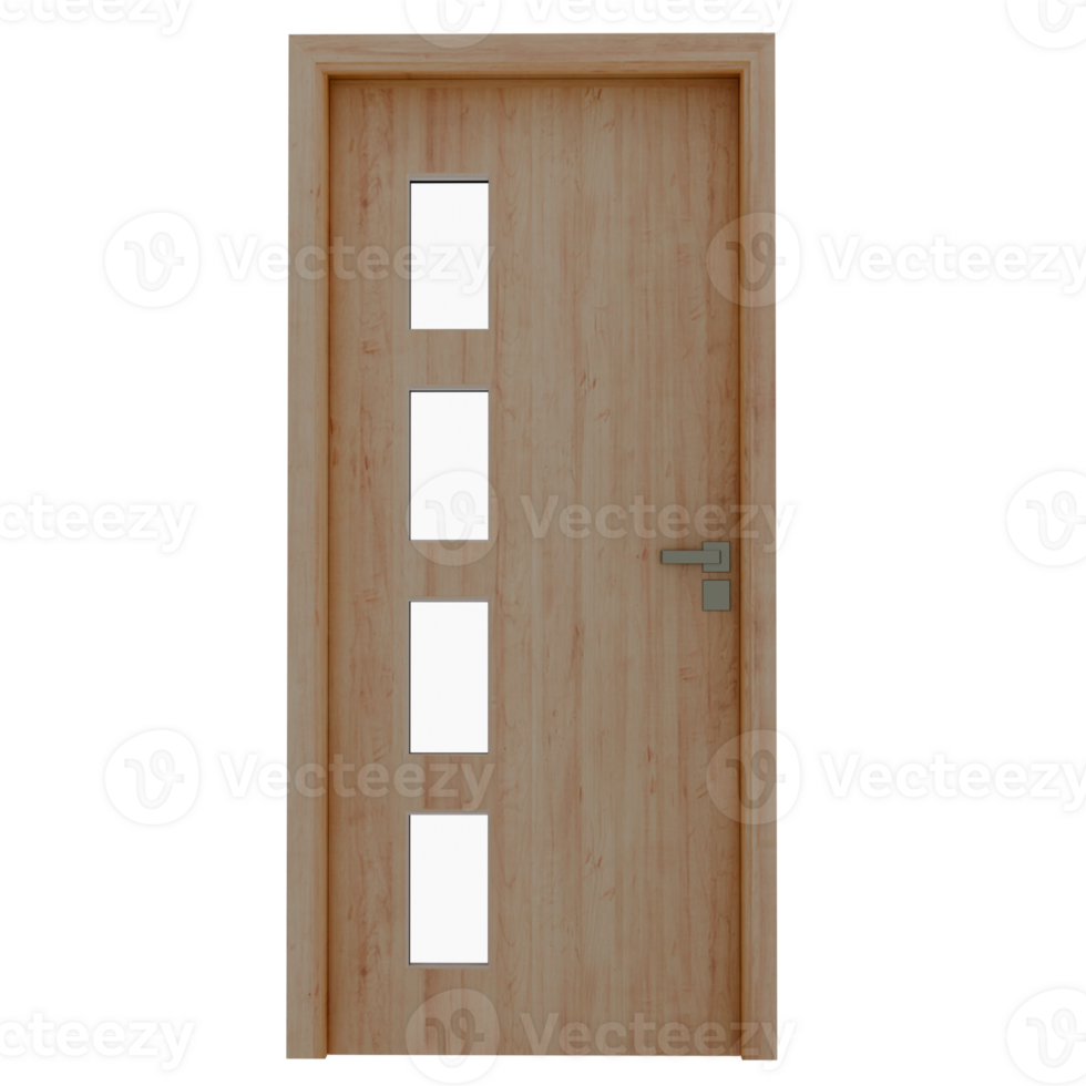 A wooden door with four glass panels png
