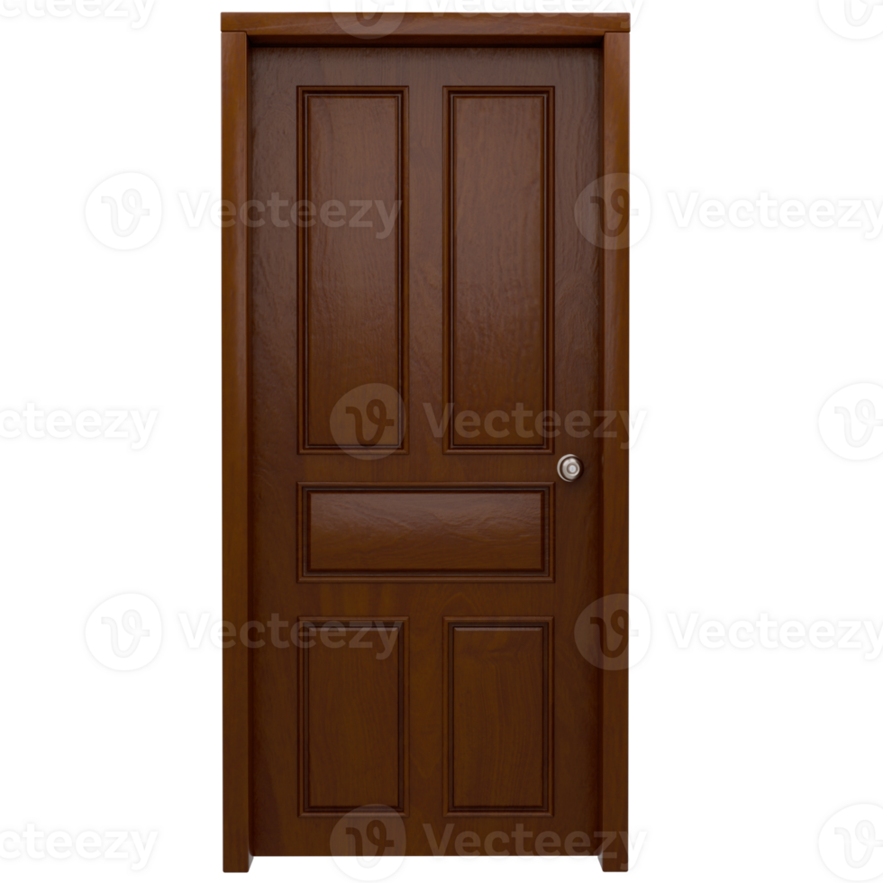 Wooden door with a white handle 3d render png