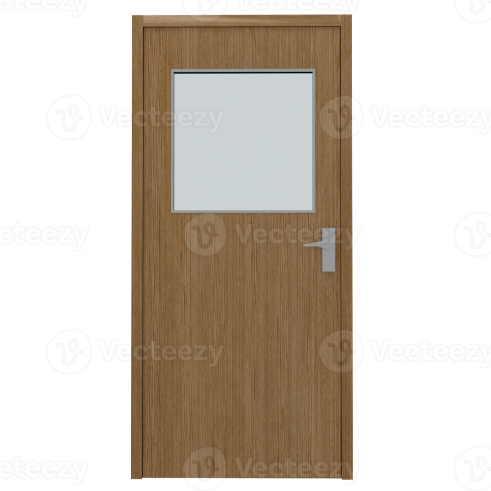 3D ooden door with a glass panel png