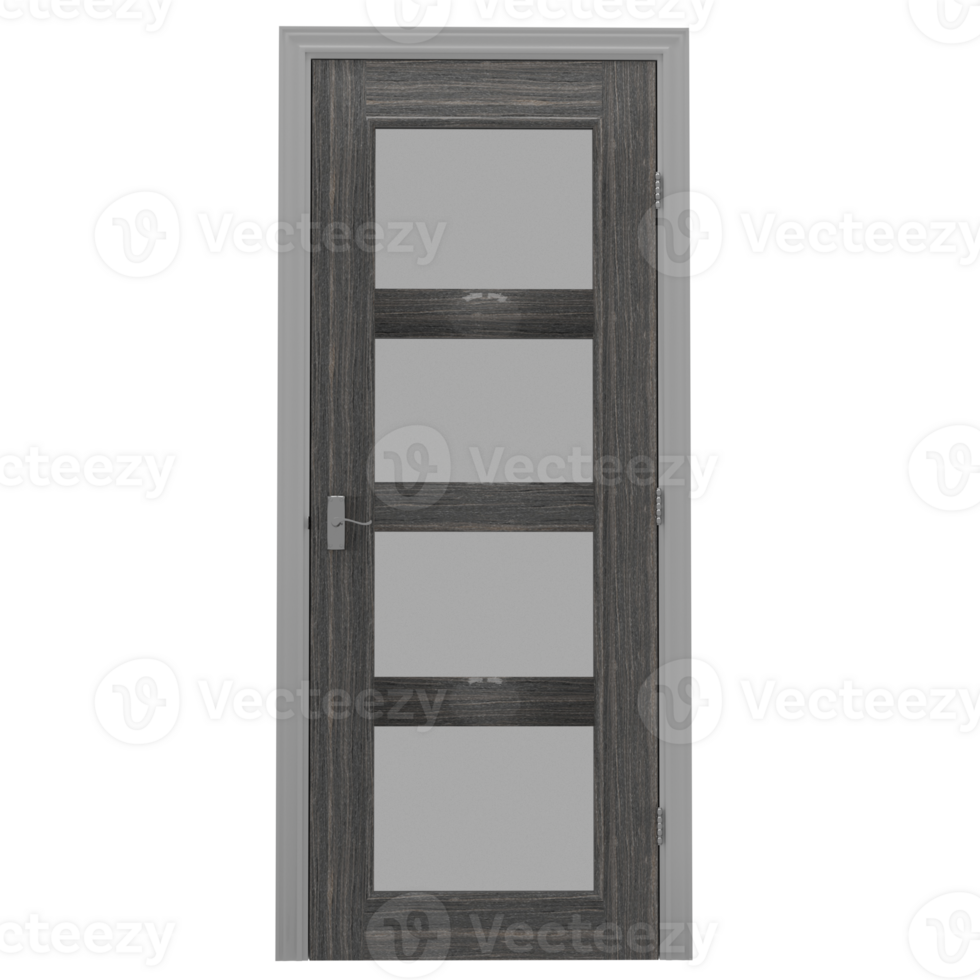 A door render with glass panels and a black background png