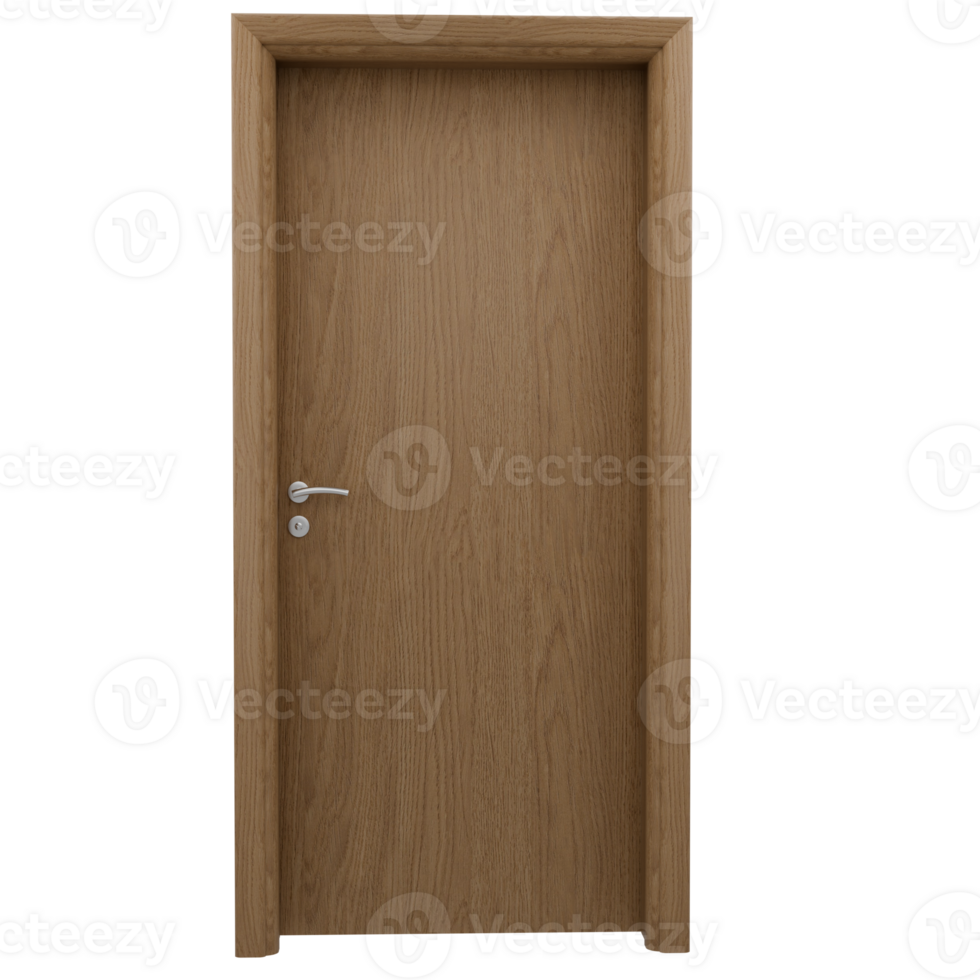 3D Wooden door with a white handle png