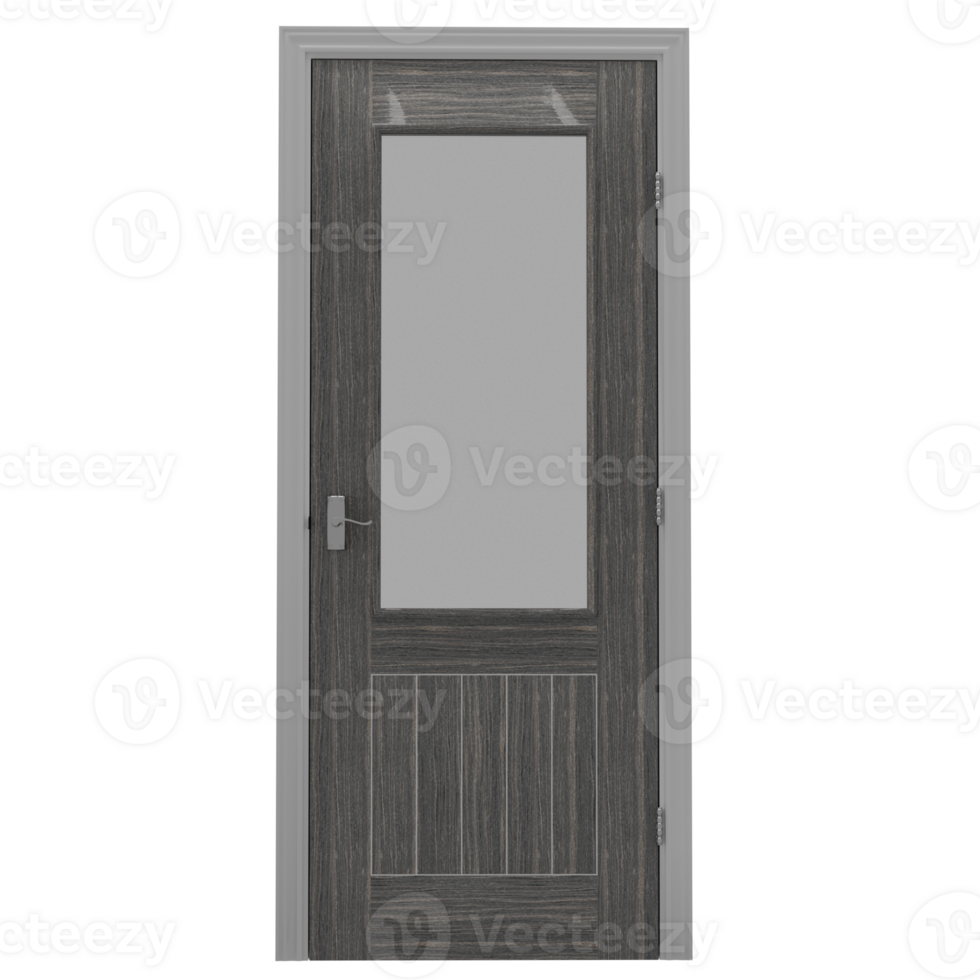 A door with a glass panel and a wooden frame 3d png