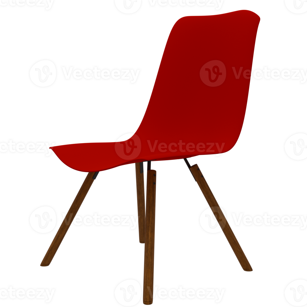 3D red chair with wooden legs on a transparent background png