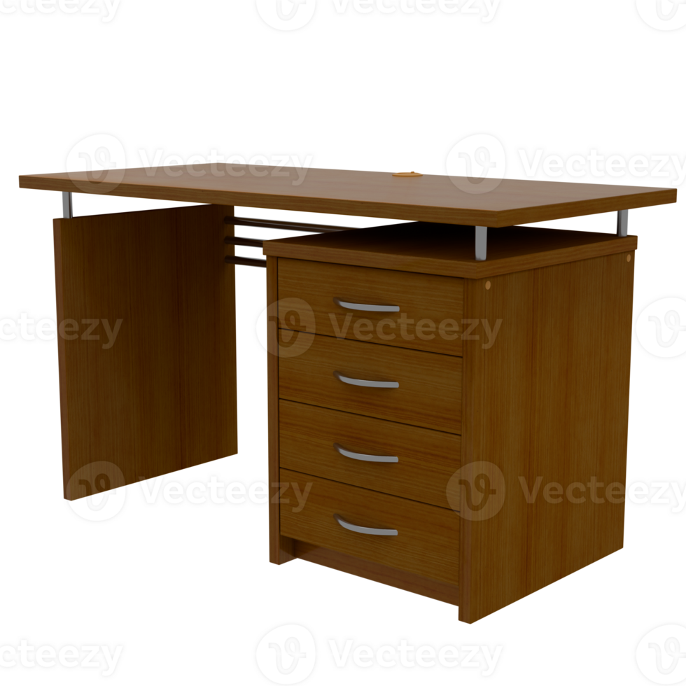 A computer desk with drawers and a computer png