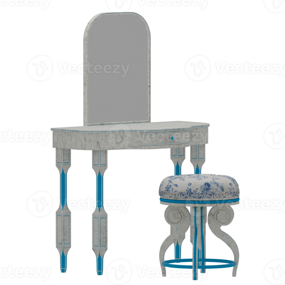 A vanity table with a stool and mirror png