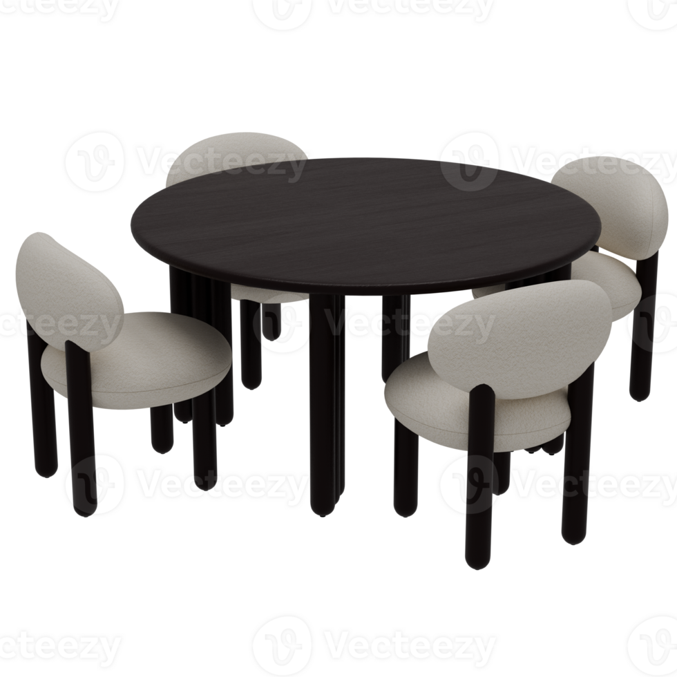 une rond table 3d avec quatre chaises et une noir table png