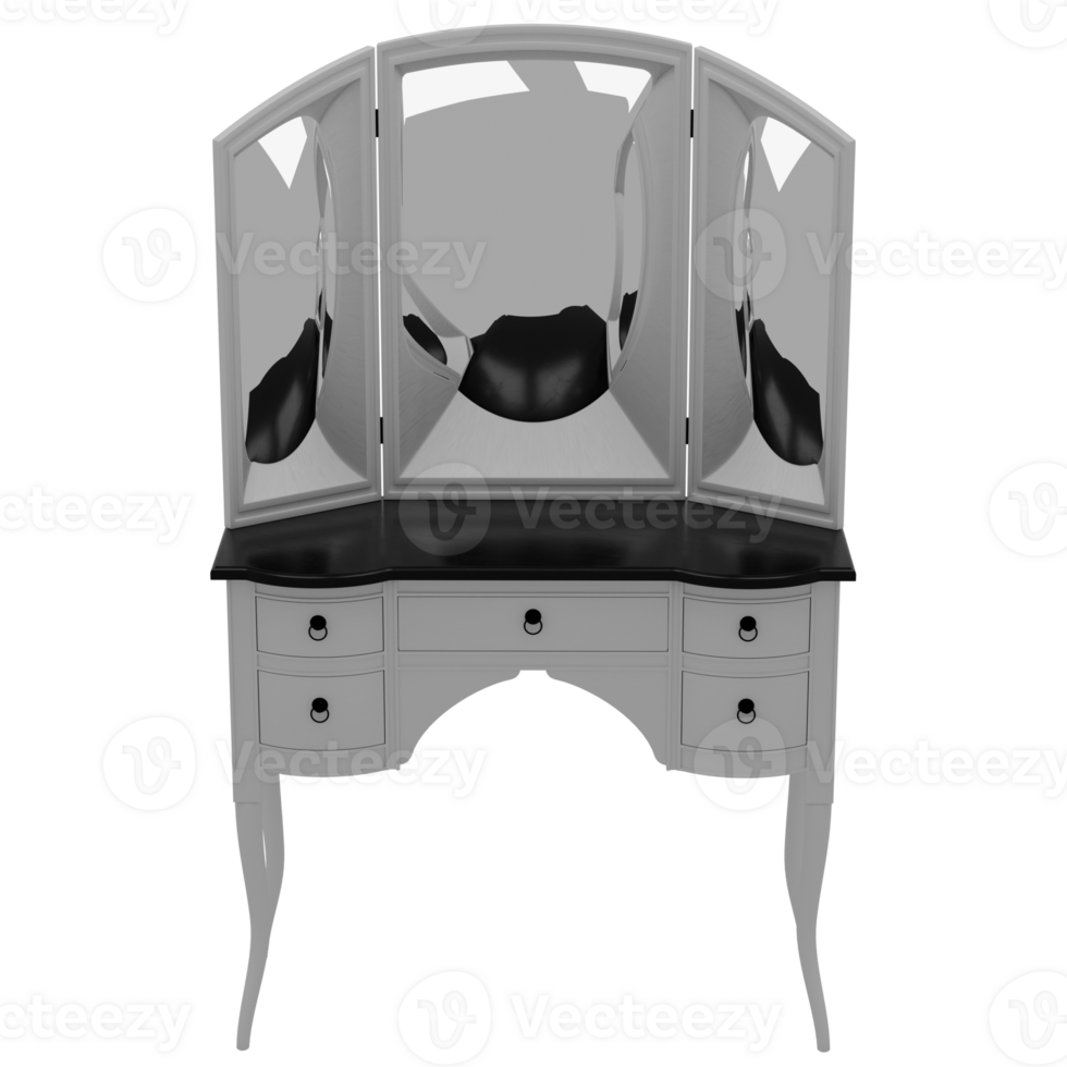 A black and white image of a dressing table png