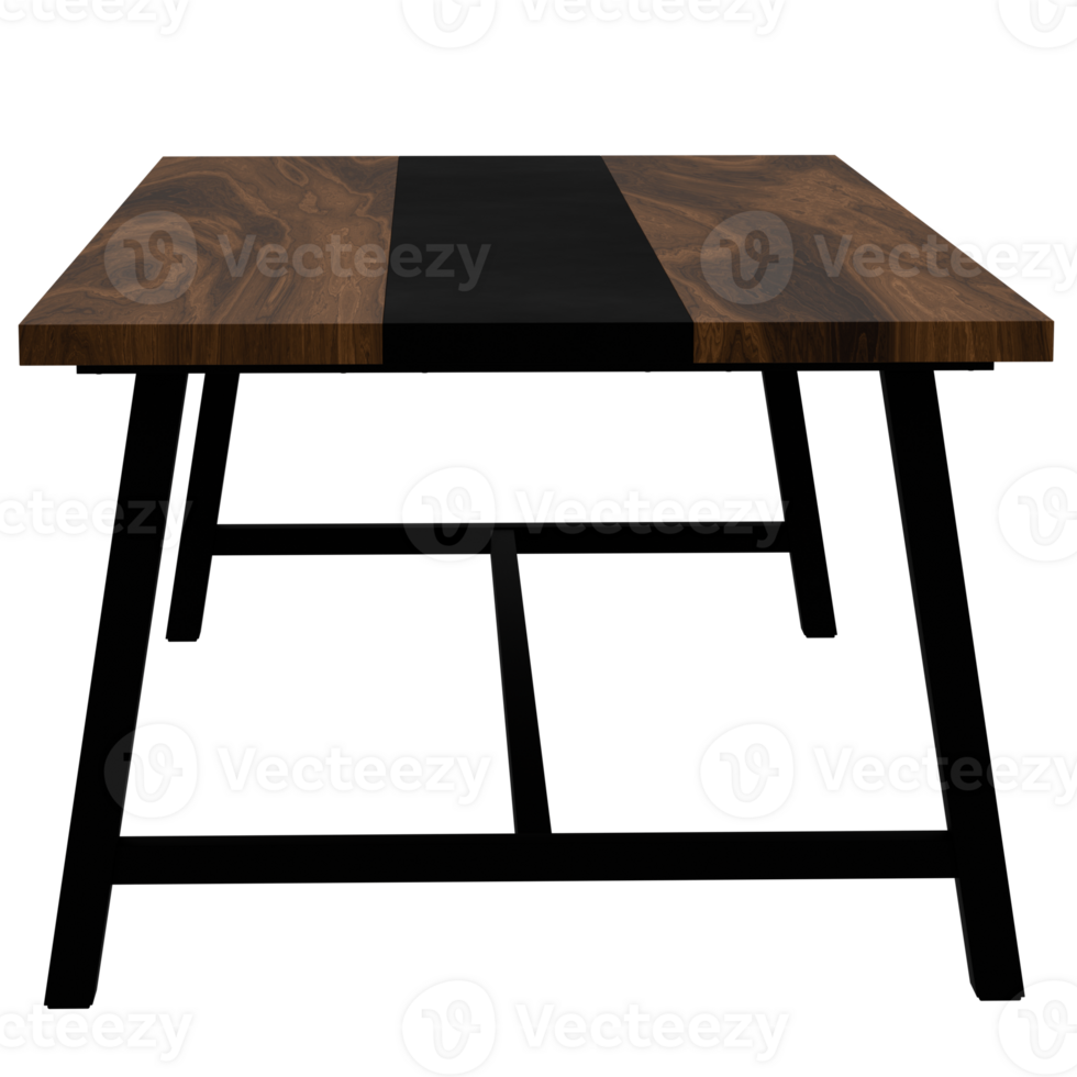 A table with a black base and wooden top png