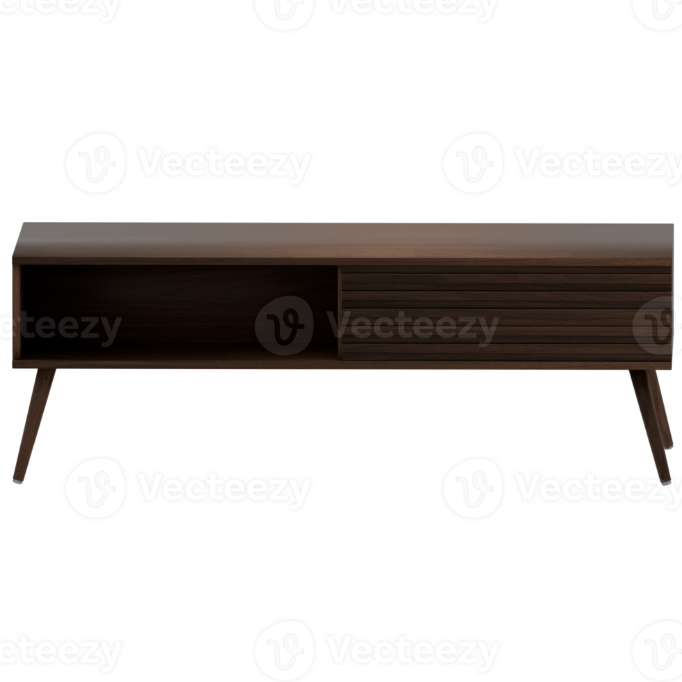The modern tv stand is made of wood and has a dark brown finish png