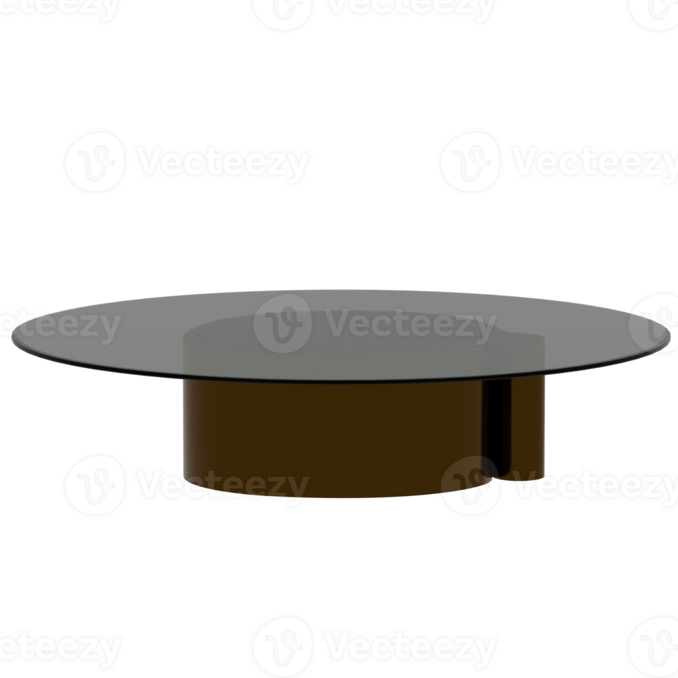 A glass table with a brown base and a circular top png