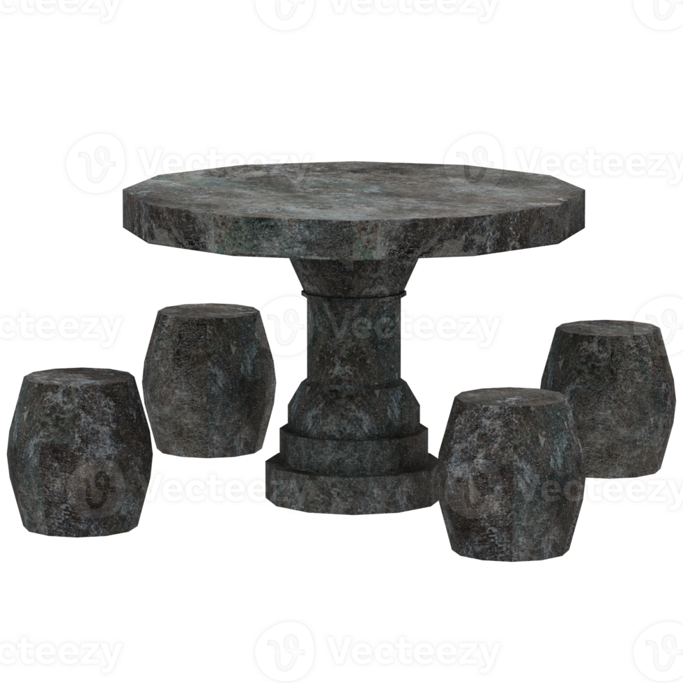Stone table and chairs with a stone base png