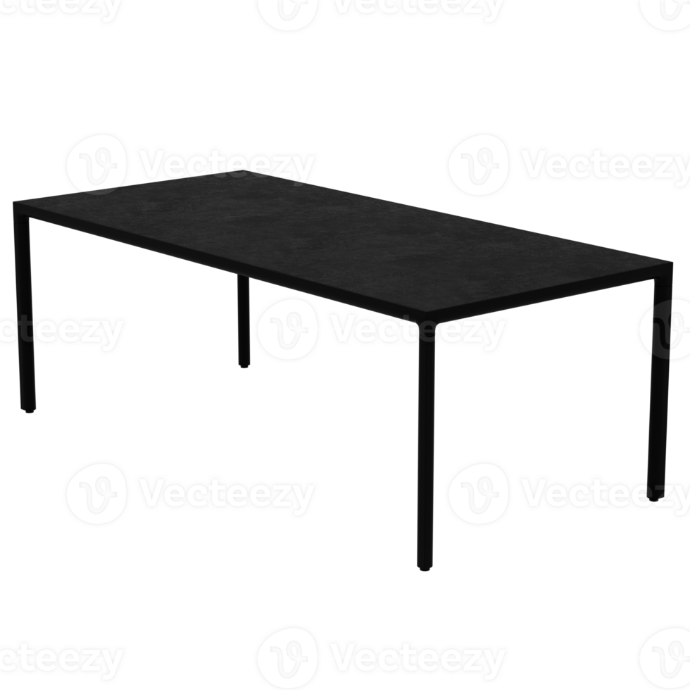 Render 3d A black table with a metal frame and a black top png