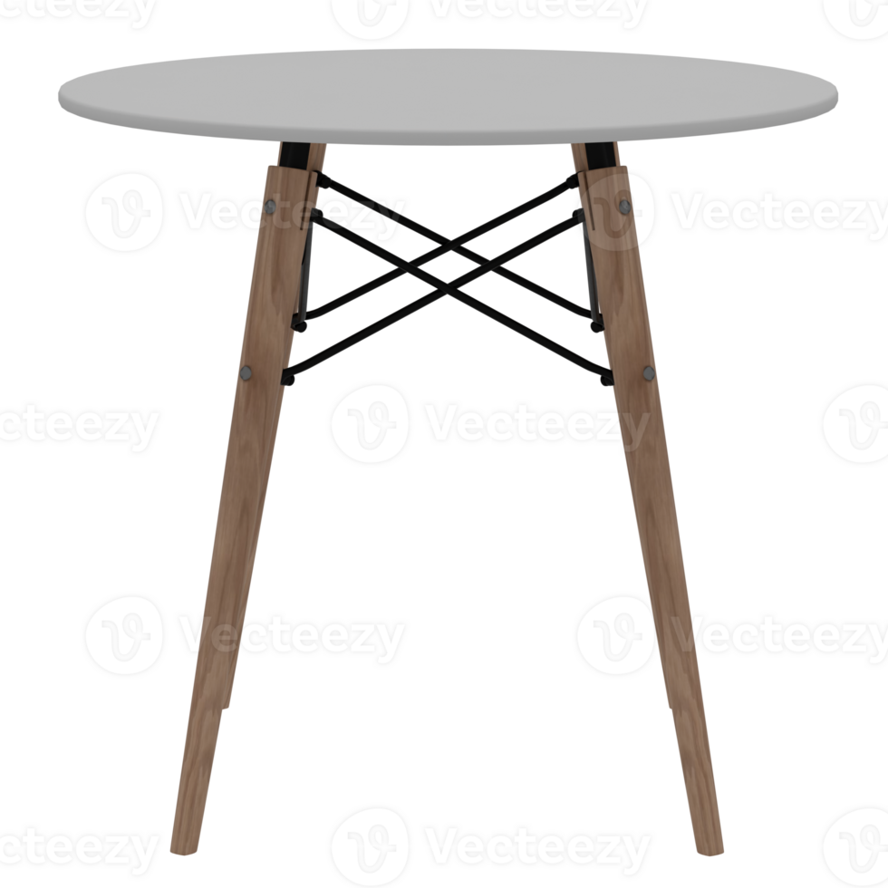 Render round table with wooden legs and a white top png