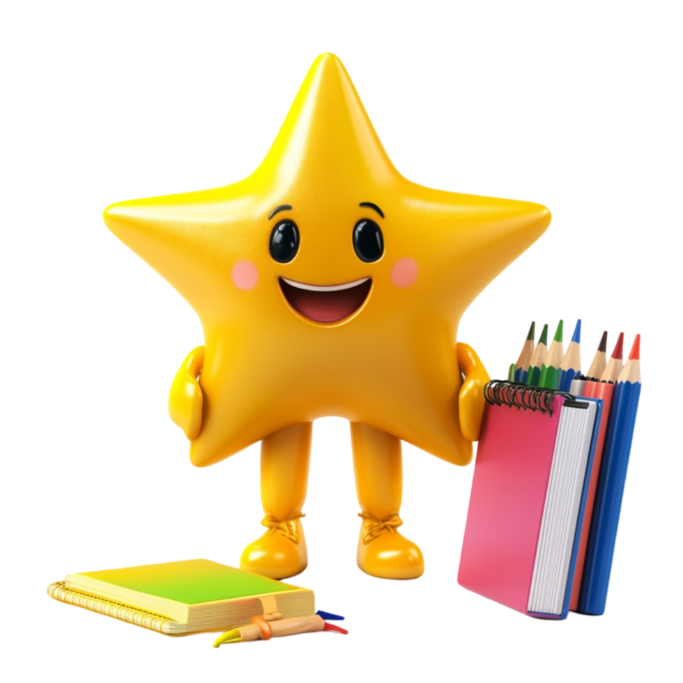 Smiling Star Cartoon Holding Books png