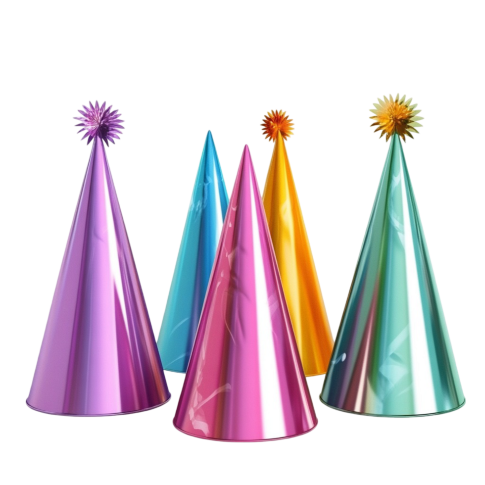 Bright Festive Party Hats in Vibrant Colors png
