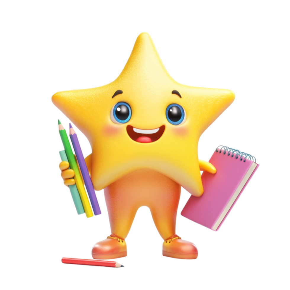 Smiling Cartoon Star Holding Colorful Books png
