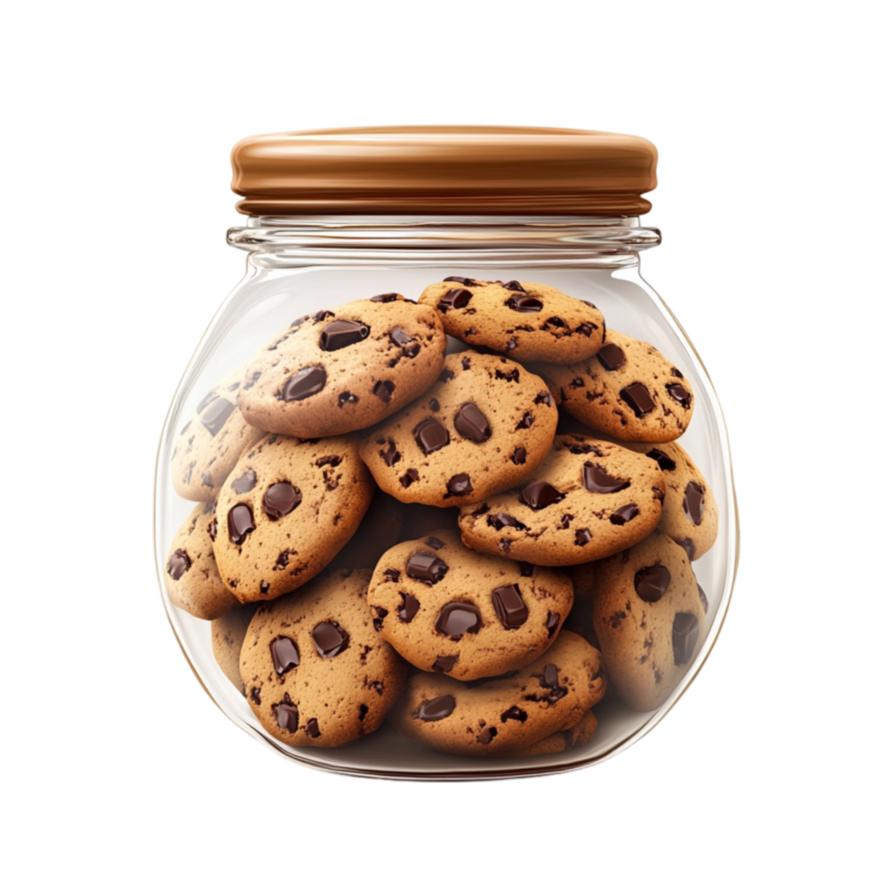 Mason Jar of Chocolate Chip Cookies with Wooden Lid png