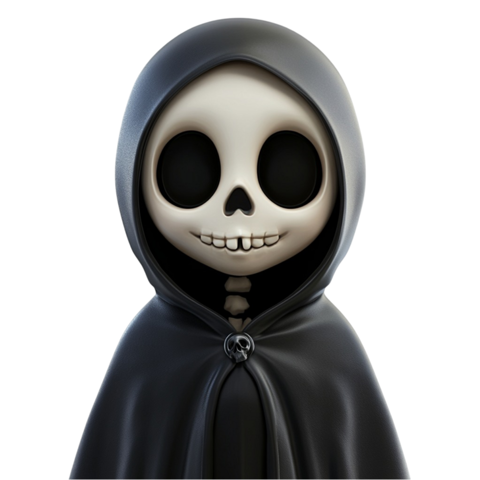 Spooky Grim Reaper with Skeleton Face in Black Hood png