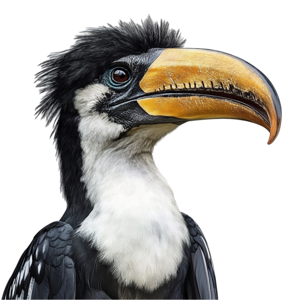 Unique Black and White Toucan with Wild Feathers png