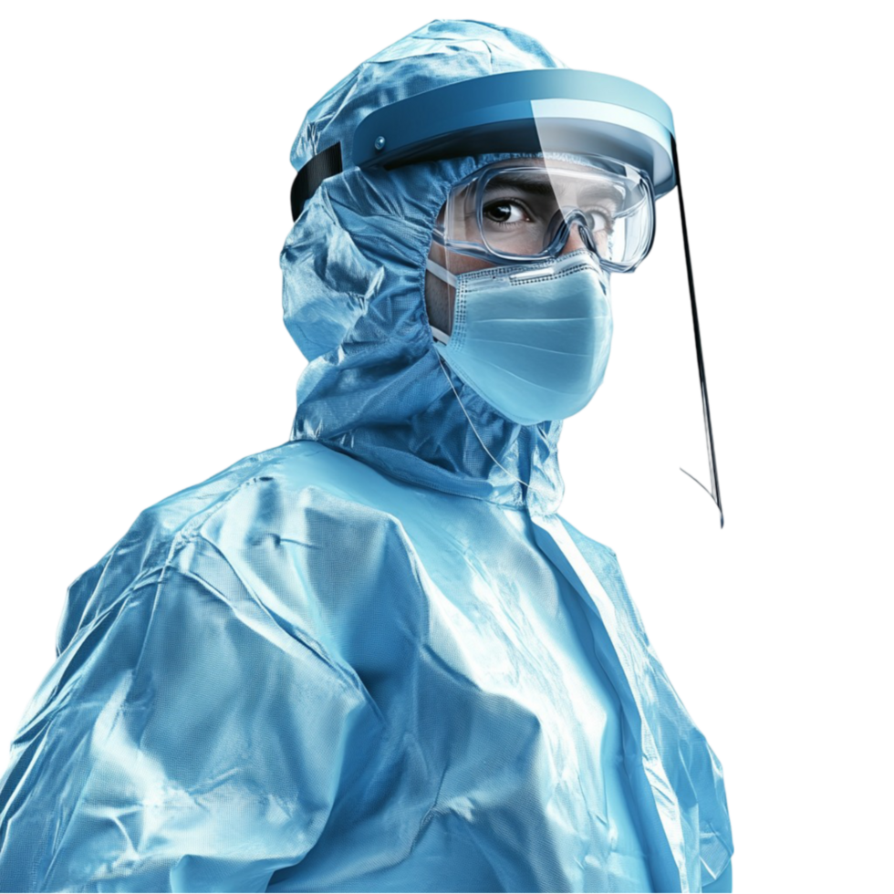 Medical Professional in Full PPE Suit with Face Shield and Mask png