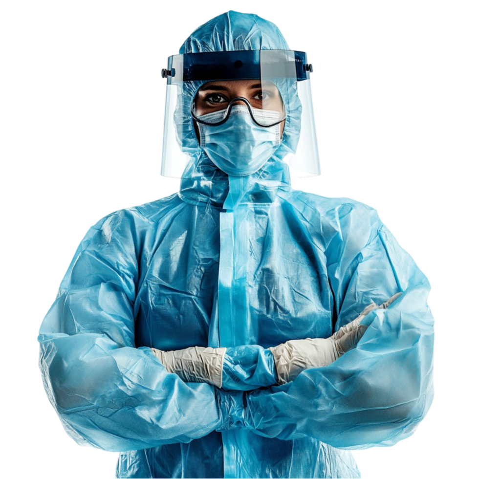 Surgeon in PPE Suit with Arms Crossed for Protection png