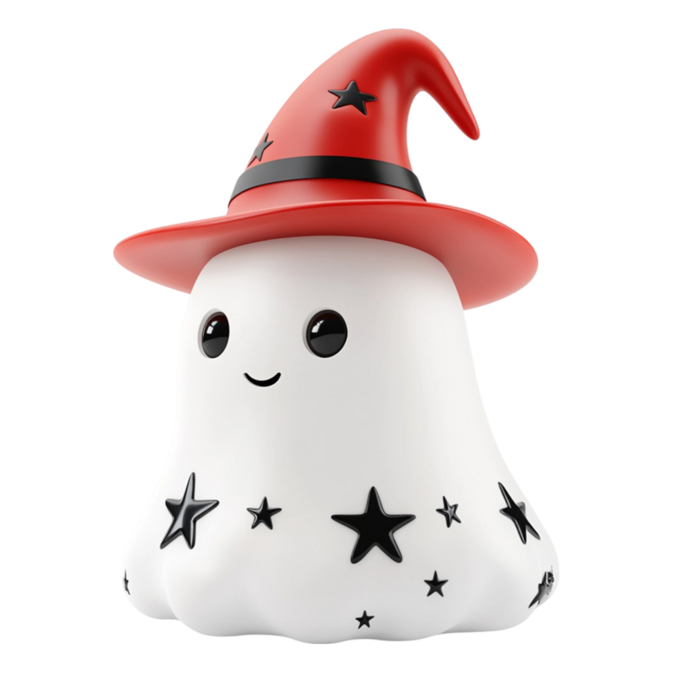 Happy Cartoon Ghost with Red Witch Hat png