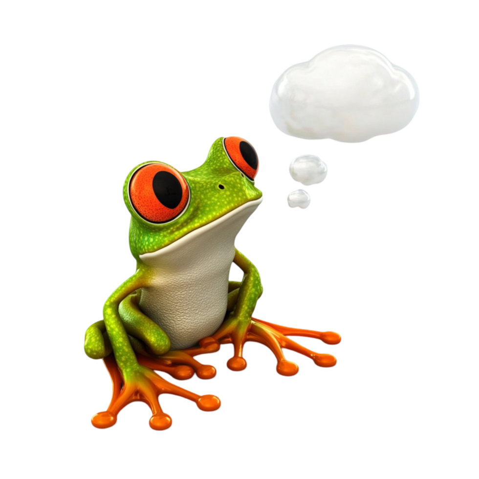 Green Tree Frog Sitting with a Cloud Overhead png