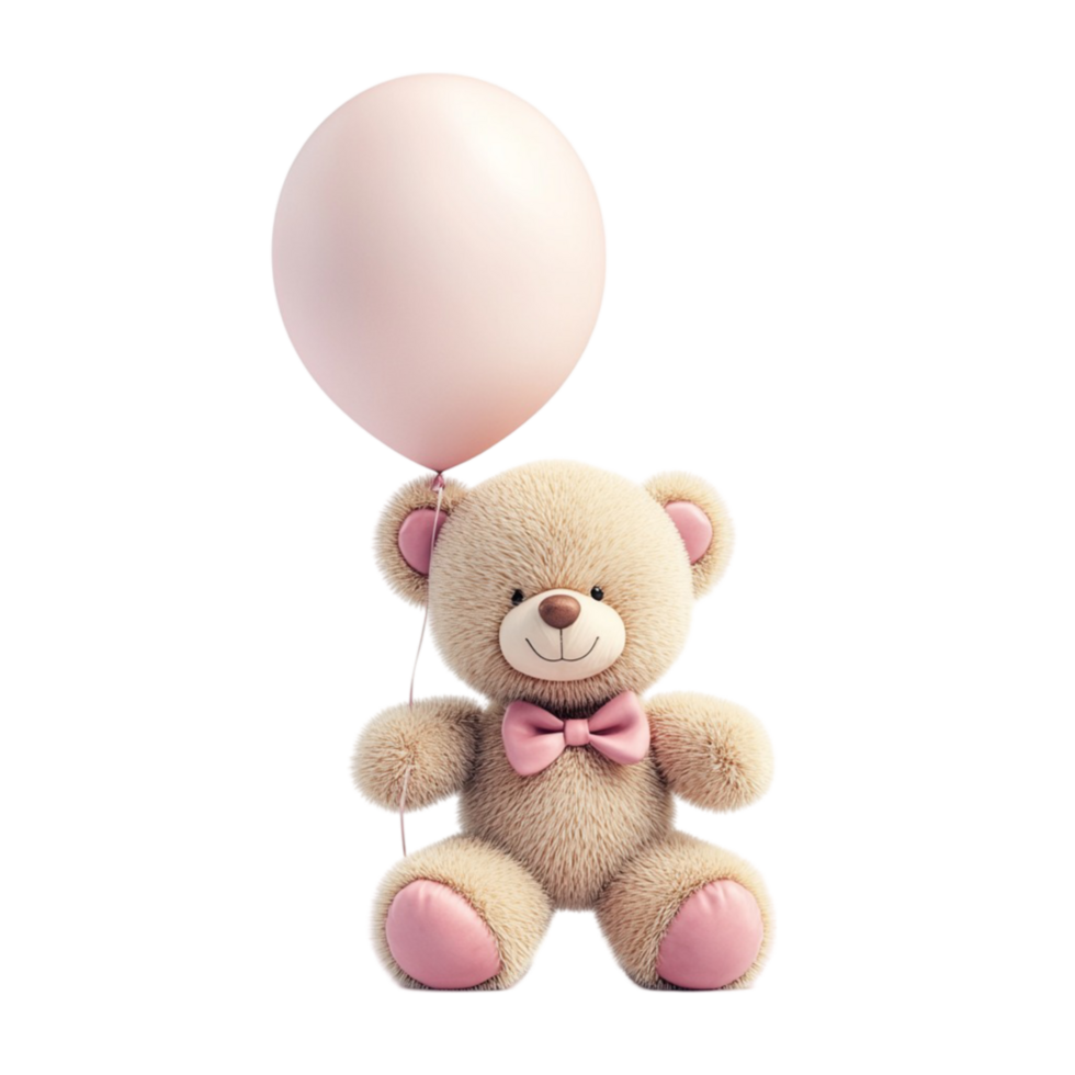 Cute Teddy Bear with Pink Balloon on Transparent Background png