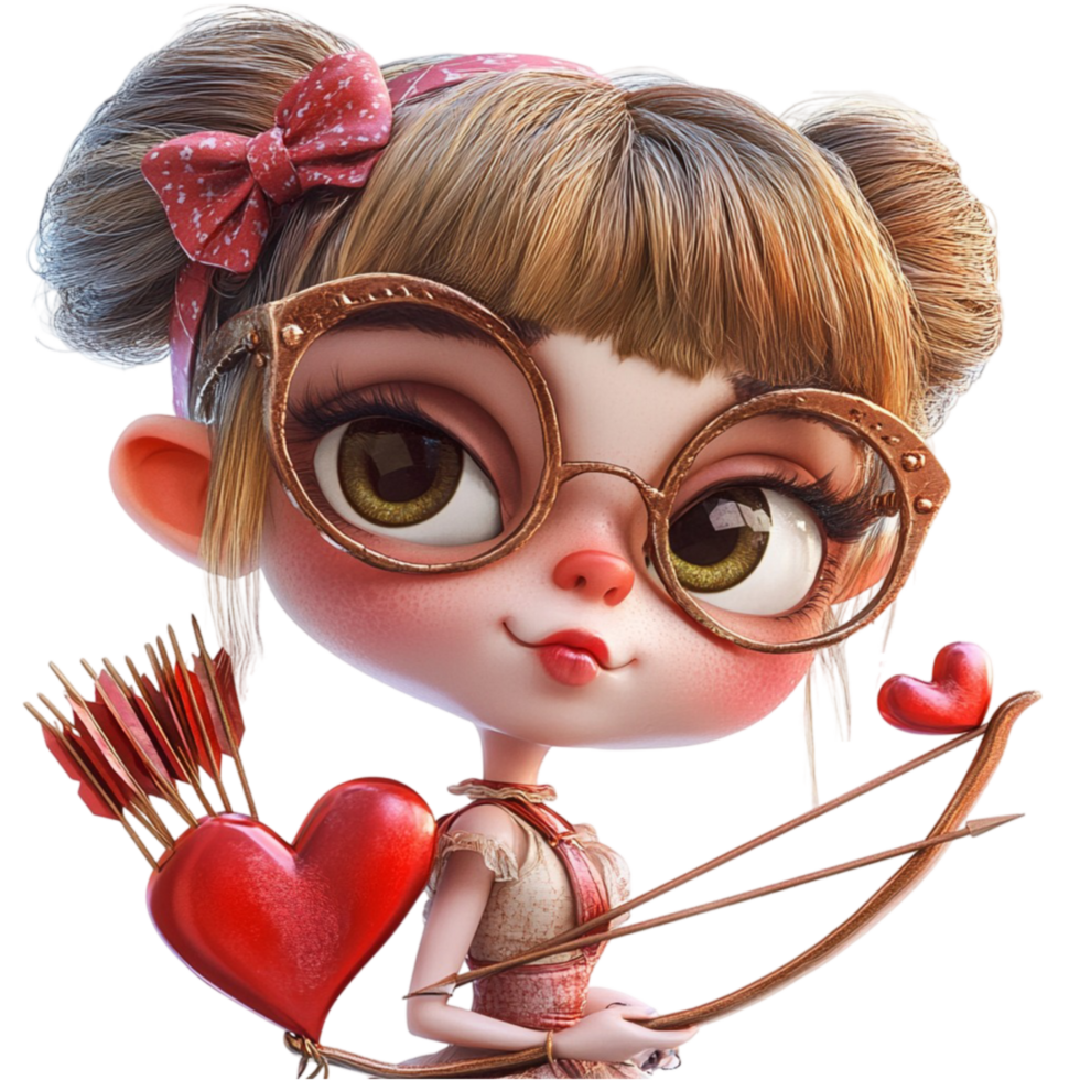 Cute Cupid Girl with Glasses and Bow png