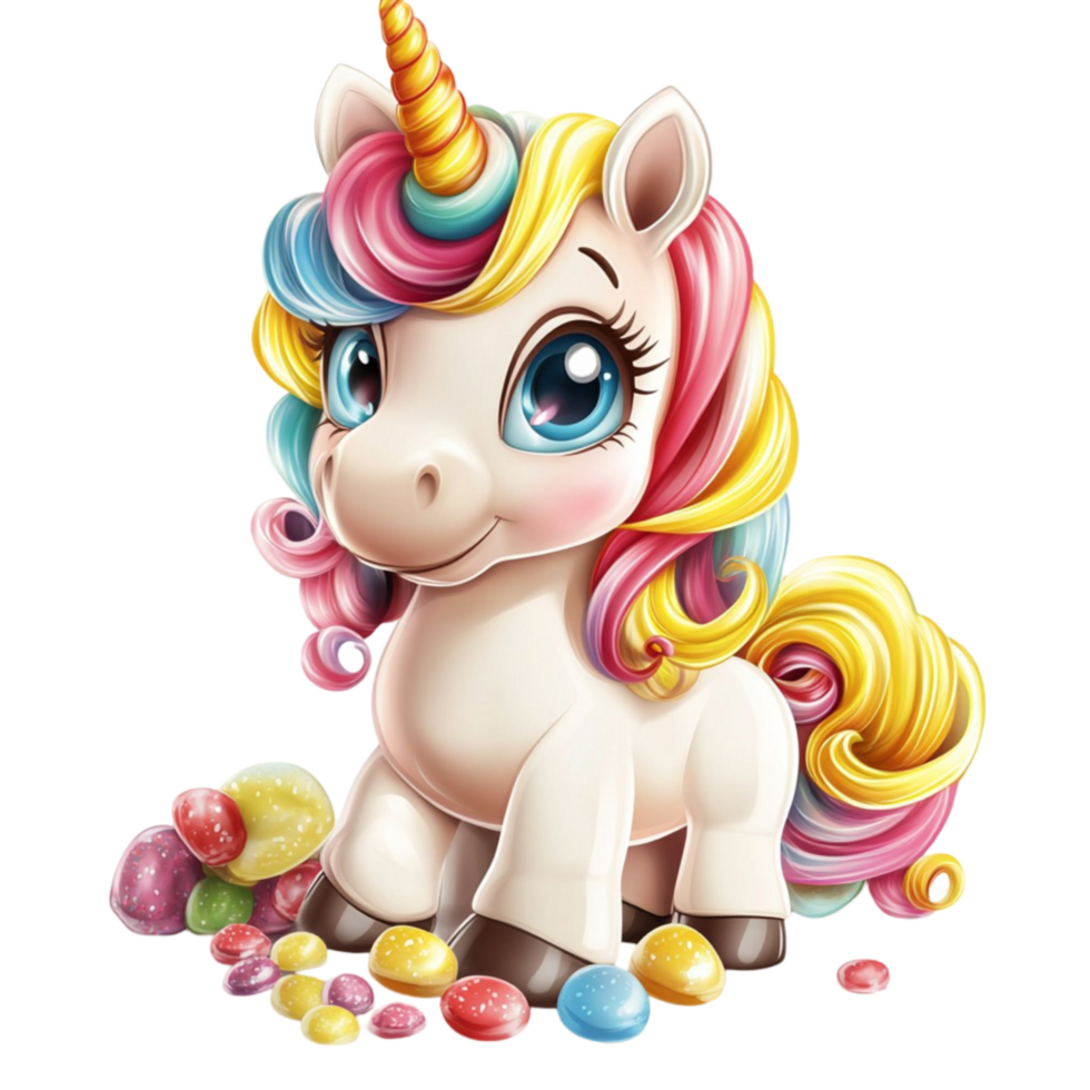 Candy-Themed Unicorn with Rainbow Mane png
