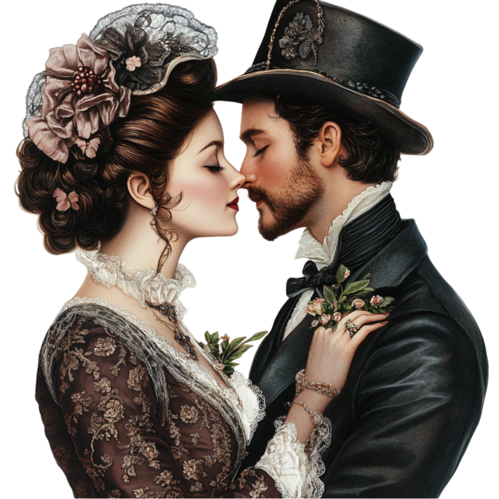 Romantic Vintage Couple Embracing in Love png