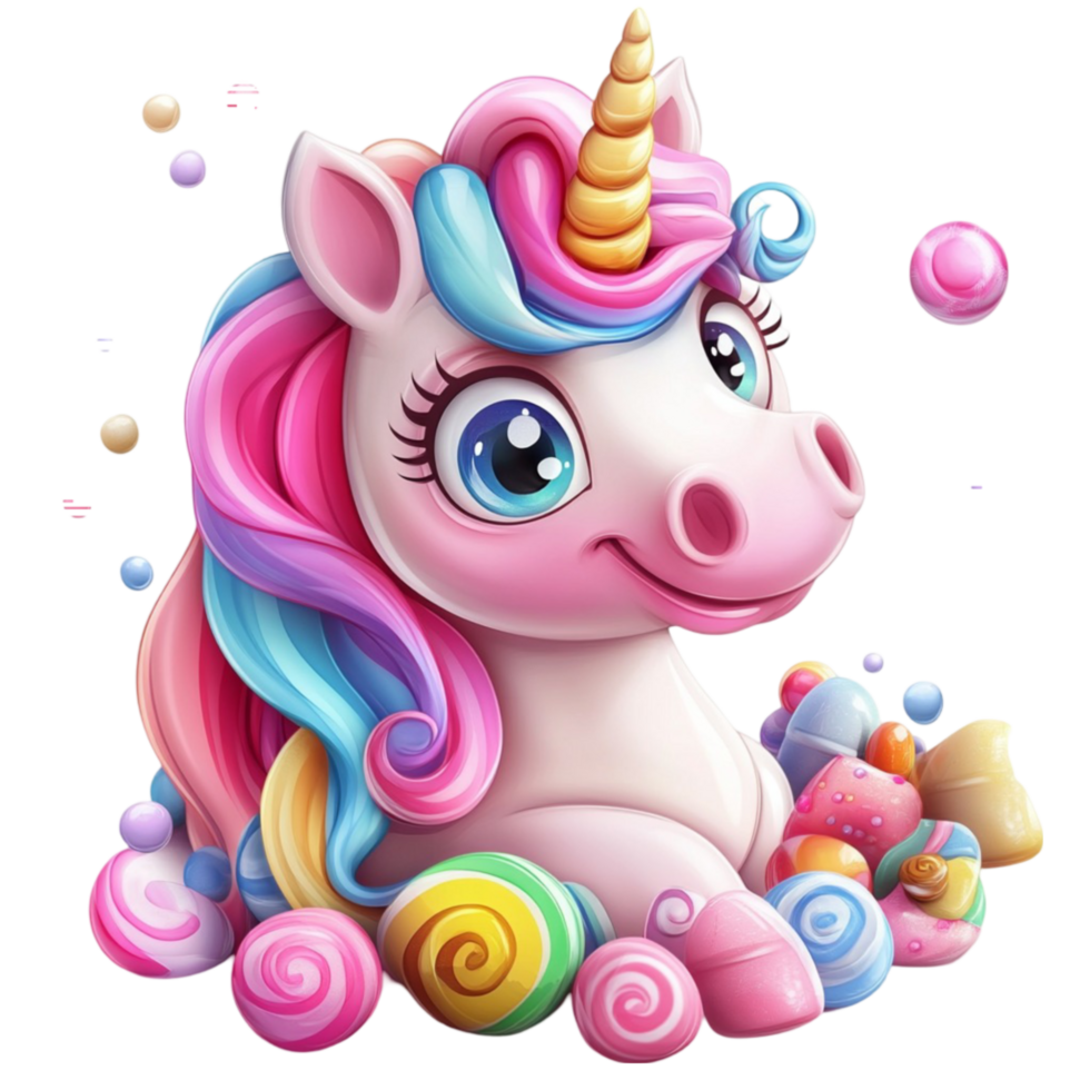Sparkly Pink Unicorn with Rainbow Mane png