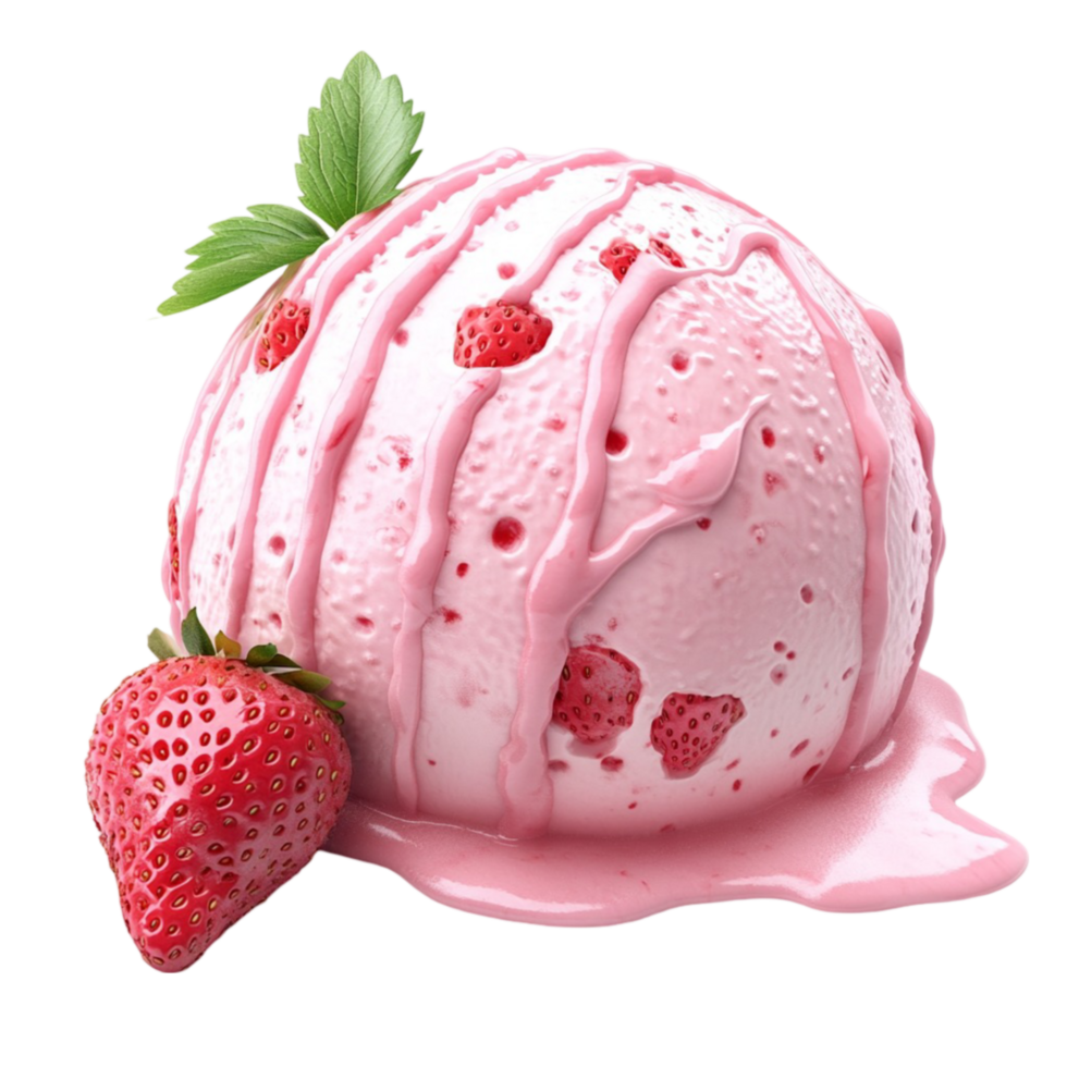 Strawberry Ice Cream Scoop with Sauce png