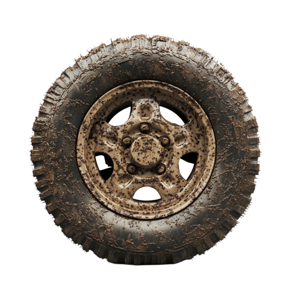 Muddy Jeep Tire with Vehicle Body Visible png