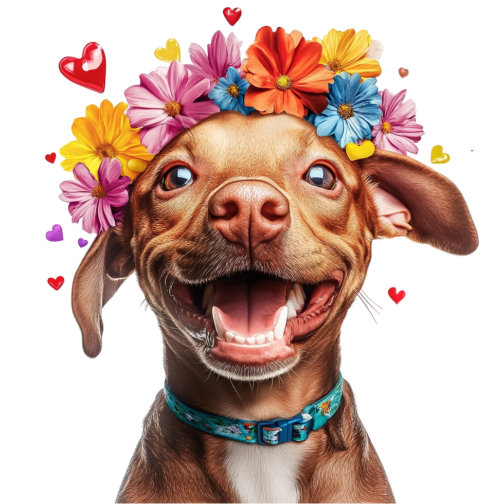Smiling Dog with a Flower Crown png