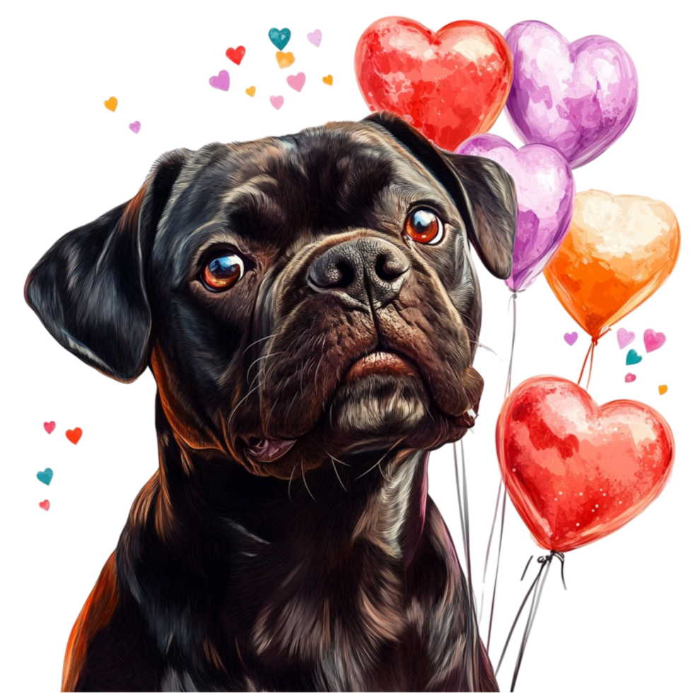 Adorable Black Pug with Floating Hearts png