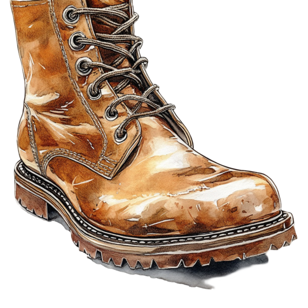 Golden Brown Leather Work Boot with Worn Texture png