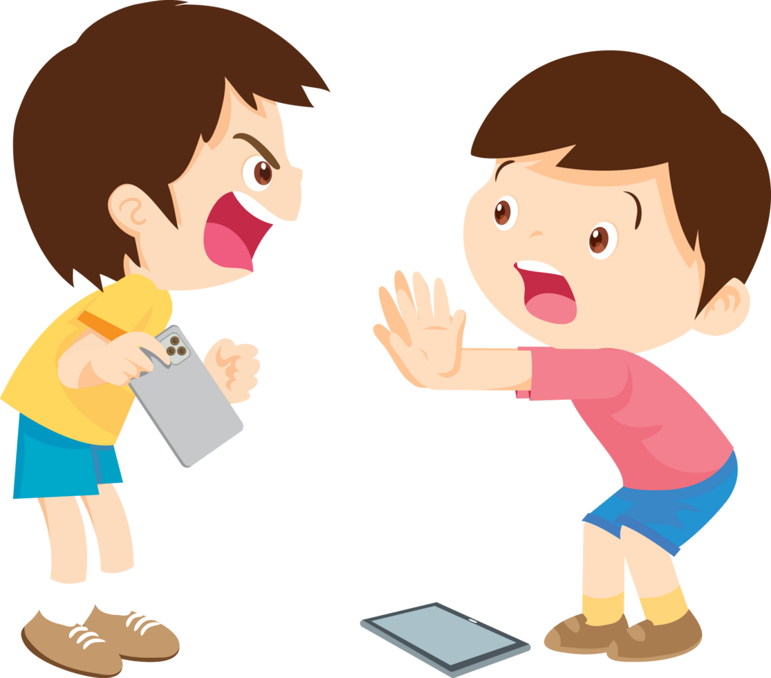 Irritated boy scolding his friend for distracting him from his screen png