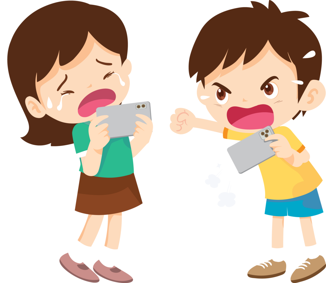 Angry boy yelling at friend after losing mobile game png