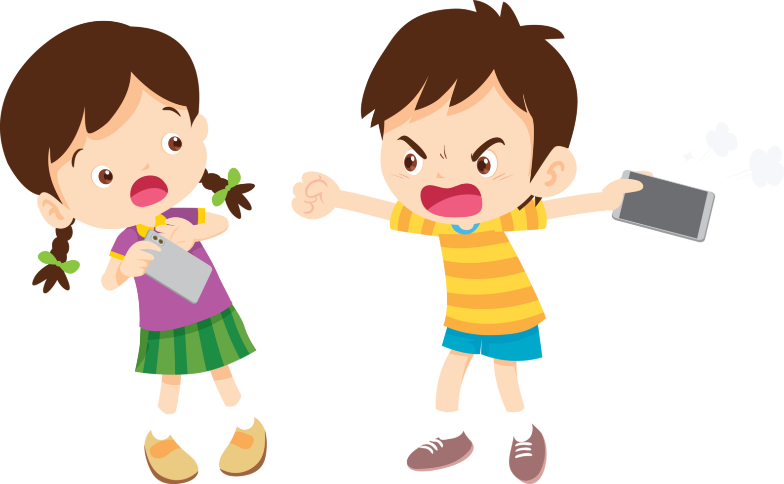 angry Children yelling at each friend while playing mobile games png