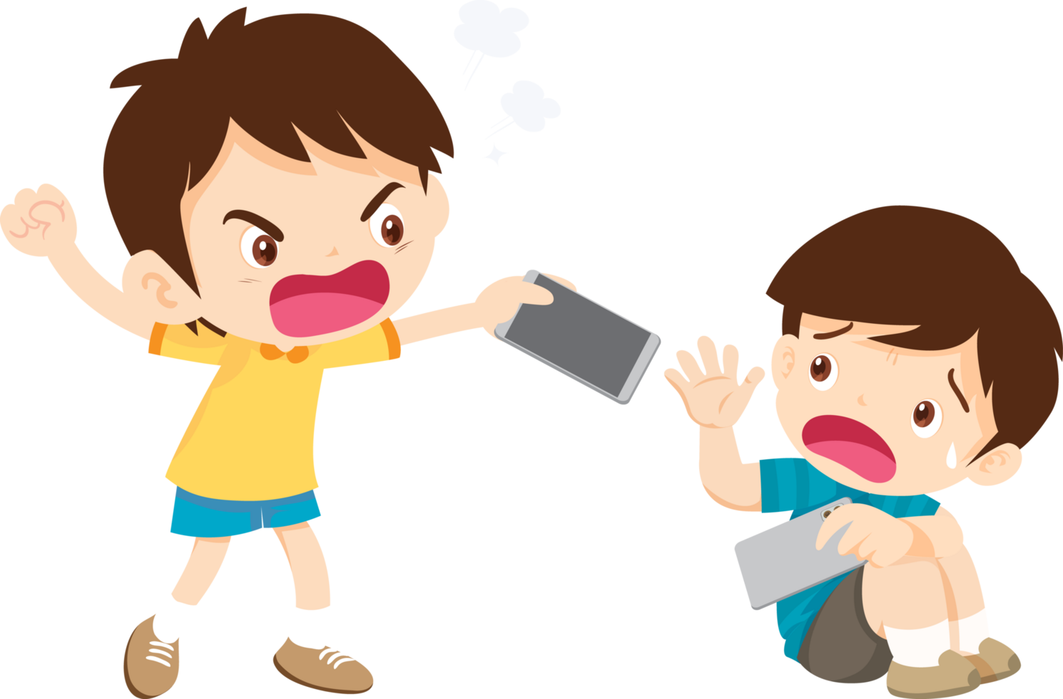 Children yelling at each other while playing mobile games png