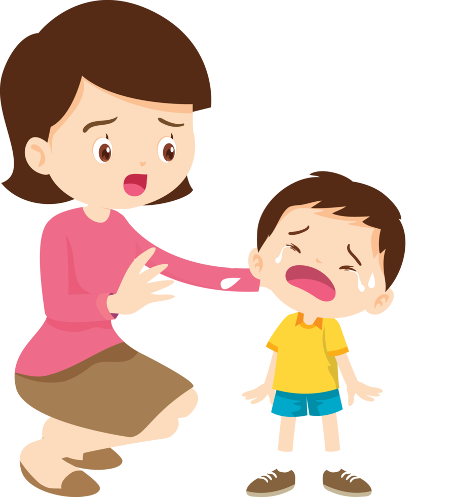 mother whispers soothing words to her sad child png
