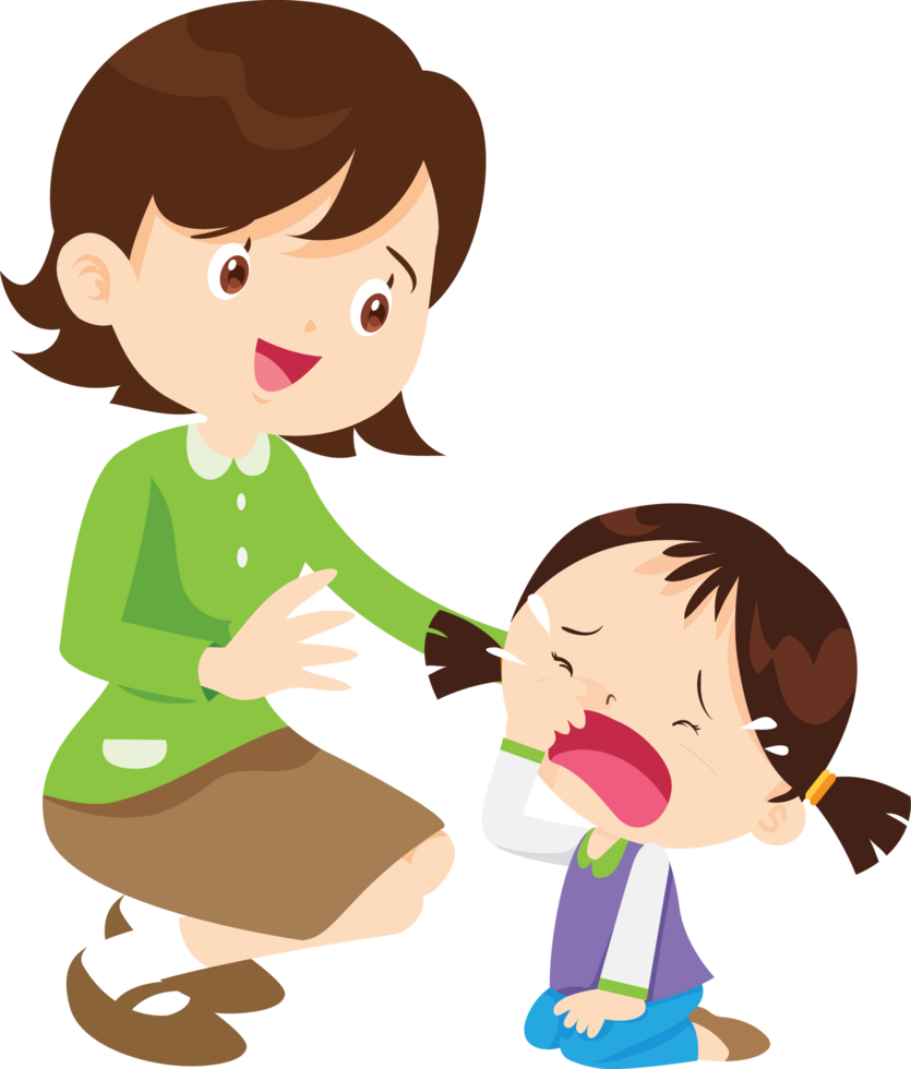 teacher leans down to wipe away a student tears png