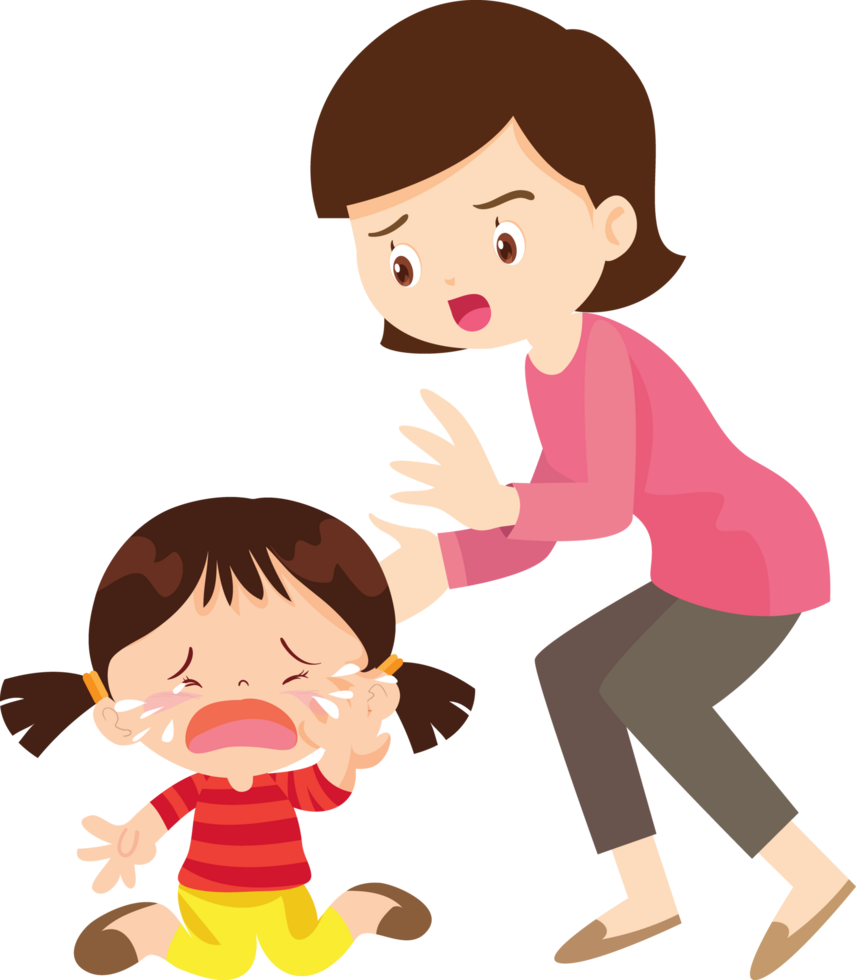 Sad child receiving support from a mother png