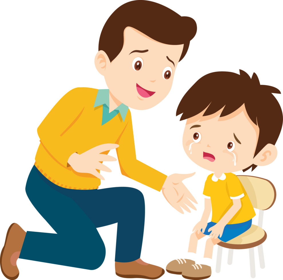 father gently dabs away him child tears png